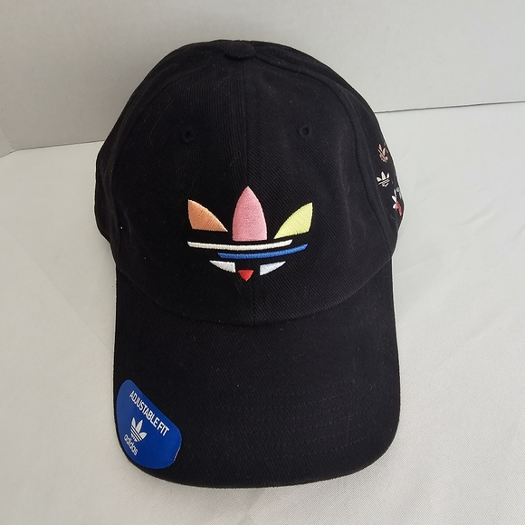 adidas Originals Black Multicolor Trefoil Strapback Hat Adjustable One Size - Picture 3 of 8